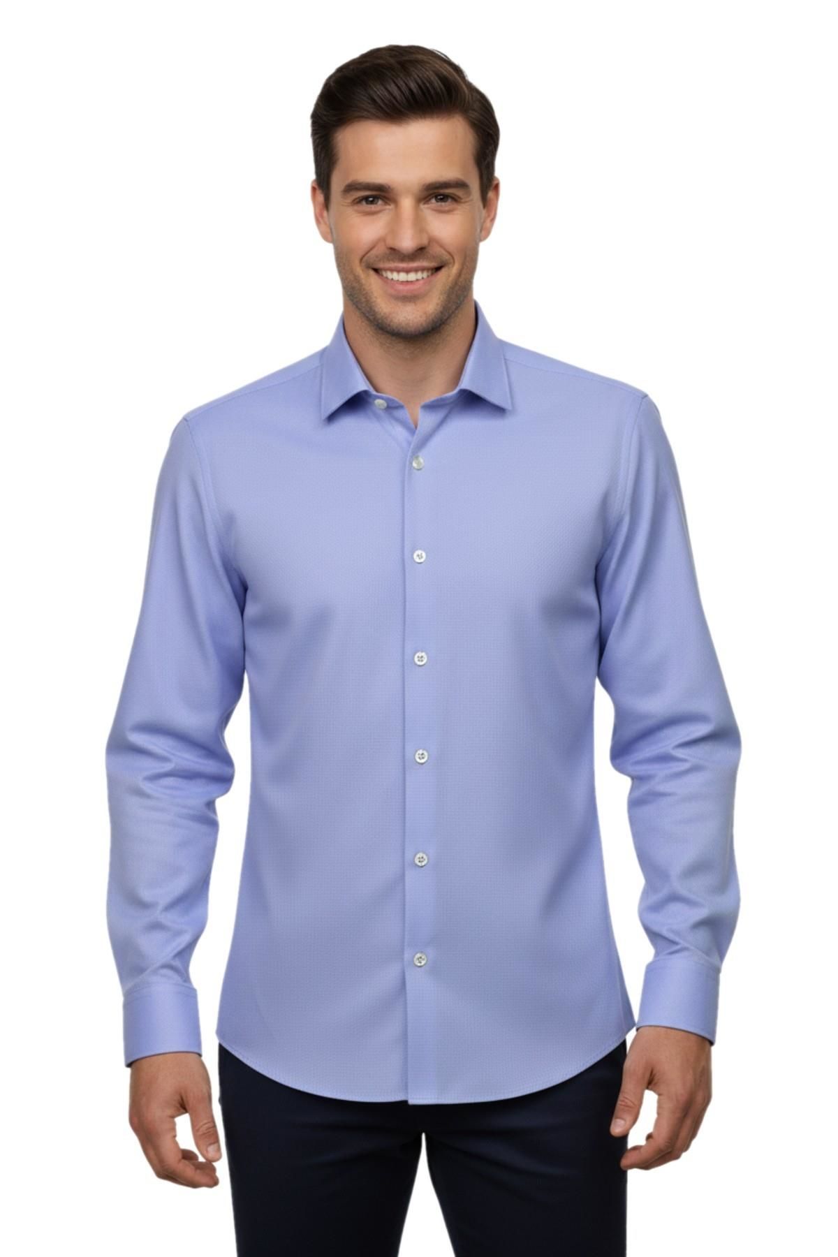 Erkek Slim Fitt Uzun Kol Petek Dokulu Gömlek 2400 BGL-ST04810