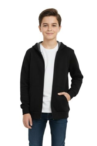 Siyah Fermuarlı Kapüşonlu Cepli Kız Erkek Sweatshirt BGL-ST05001