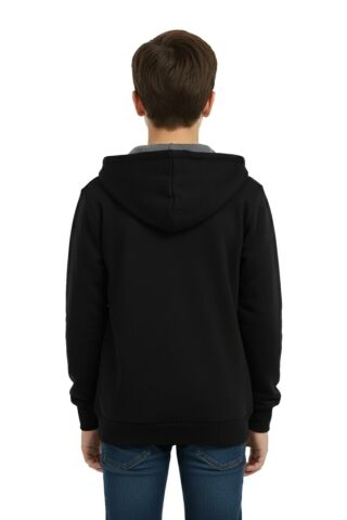 Siyah Fermuarlı Kapüşonlu Cepli Kız Erkek Sweatshirt BGL-ST05001