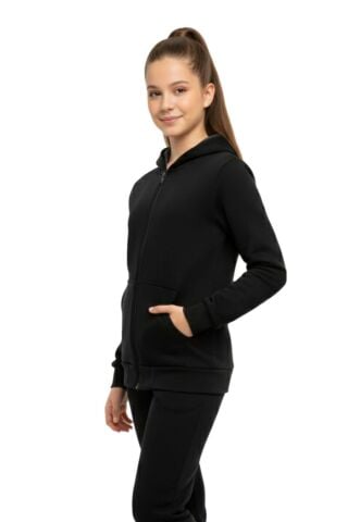 Siyah Fermuarlı Kapüşonlu Cepli Kız Erkek Sweatshirt BGL-ST05001