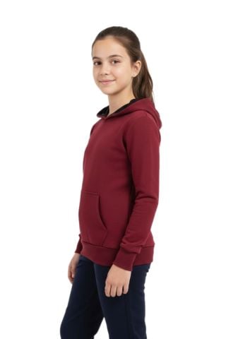 Çocuk Bordo Kapüşonlu Cepli 3 İplik Kız Erkek Sweatshirt BGL-ST05004