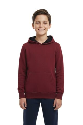 Çocuk Bordo Kapüşonlu Cepli 3 İplik Kız Erkek Sweatshirt BGL-ST05004