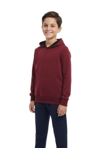Çocuk Bordo Kapüşonlu Cepli 3 İplik Kız Erkek Sweatshirt BGL-ST05004
