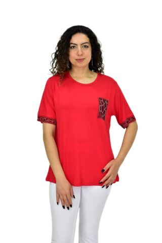 Kadın Kısa Kol Taşlı Bluz BGL-ST04709