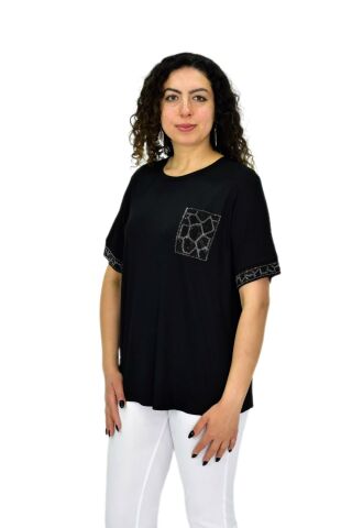 Kadın Kısa Kol Taşlı Bluz BGL-ST04709