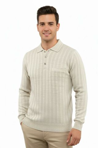 Erkek Polo Yaka Kazak Cepli Çelik Örgü Klasik Kalıp 5203F BGL-ST04851