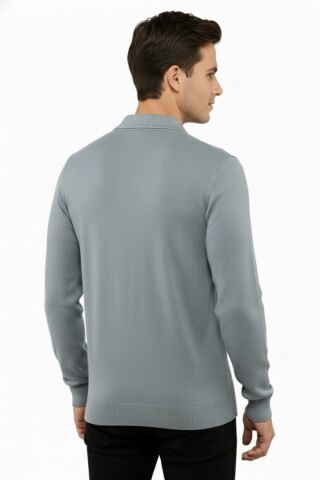 Erkek Polo Yaka Kazak Cepli Çelik Örgü Klasik Kalıp 5203F BGL-ST04851