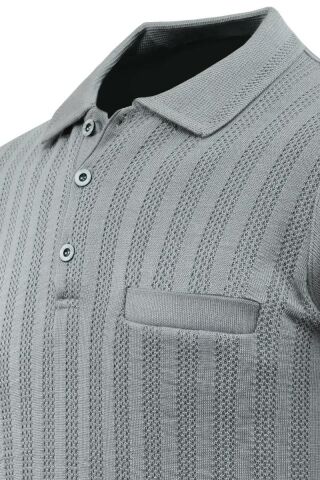 Erkek Polo Yaka Kazak Cepli Çelik Örgü Klasik Kalıp 5203F BGL-ST04851