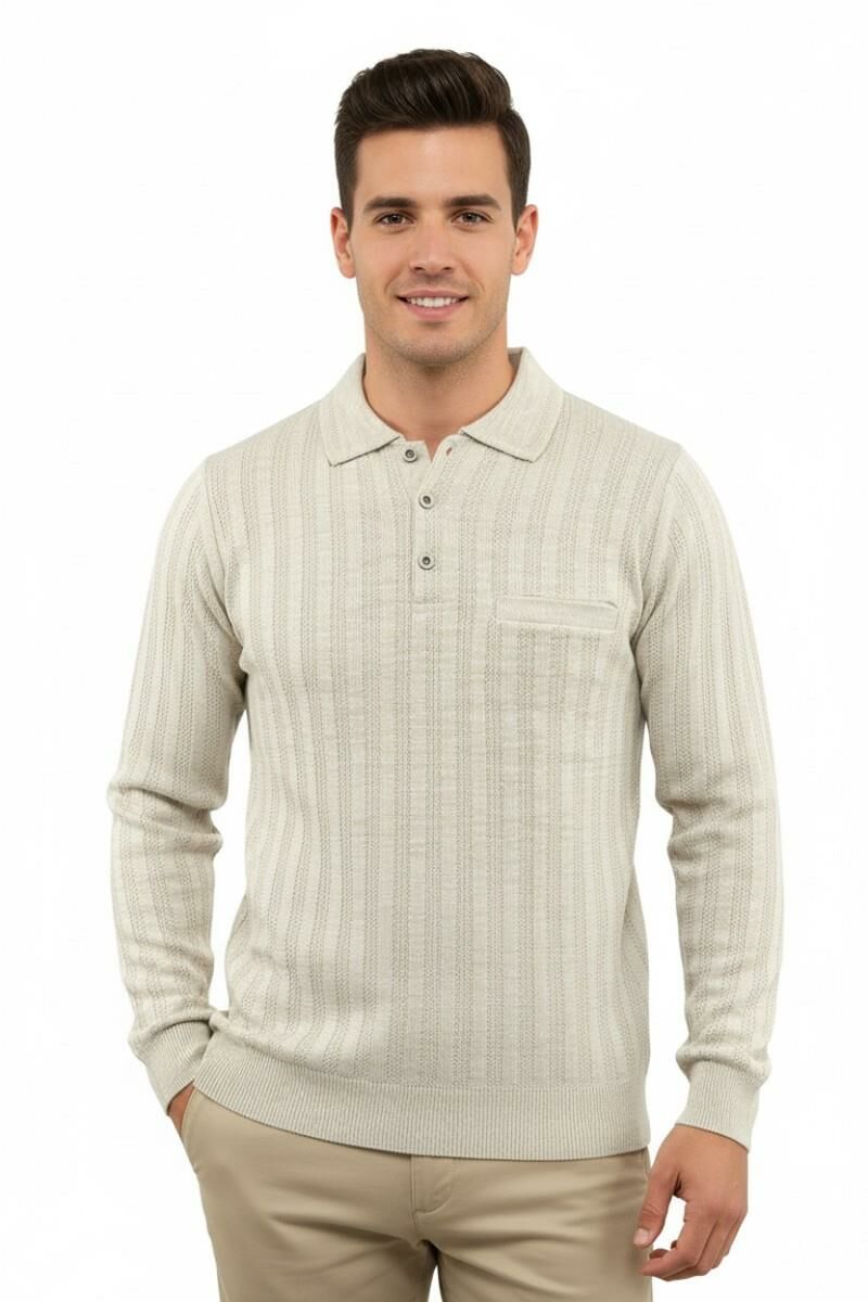 Erkek Polo Yaka Kazak Cepli Çelik Örgü Klasik Kalıp 5203F BGL-ST04851