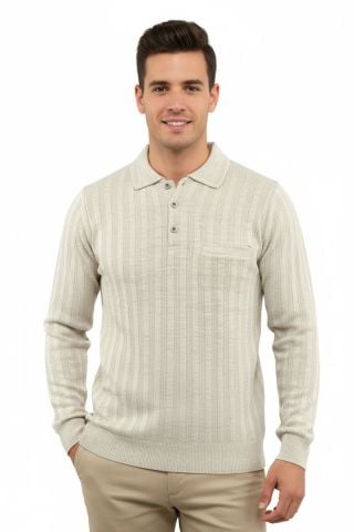 Erkek Polo Yaka Kazak Cepli Çelik Örgü Klasik Kalıp 5203F BGL-ST04851