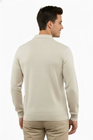 Erkek Polo Yaka Kazak Cepli Çelik Örgü Klasik Kalıp 5203F BGL-ST04851