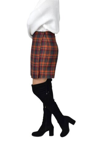 Kadın Ekose Kolej Şort Etek Turuncu Füme MNSO-38