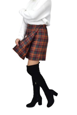 Kadın Ekose Kolej Şort Etek Turuncu Füme MNSO-38