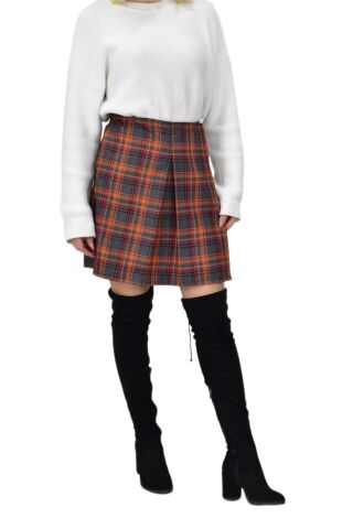 Kadın Ekose Kolej Şort Etek Turuncu Füme MNSO-38
