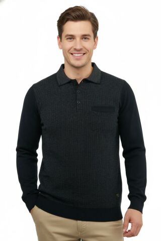 Erkek Polo Yaka Kazak Cepli Çelik Örgü Klasik Kalıp 5205F BGL-ST04850