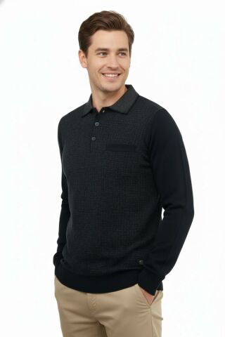 Erkek Polo Yaka Kazak Cepli Çelik Örgü Klasik Kalıp 5205F BGL-ST04850