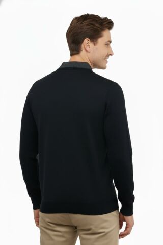 Erkek Polo Yaka Kazak Cepli Çelik Örgü Klasik Kalıp 5205F BGL-ST04850