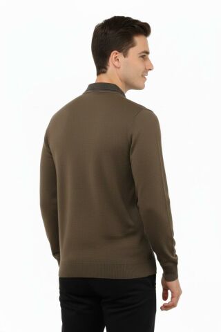 Erkek Polo Yaka Kazak Cepli Çelik Örgü Klasik Kalıp 5205F BGL-ST04850