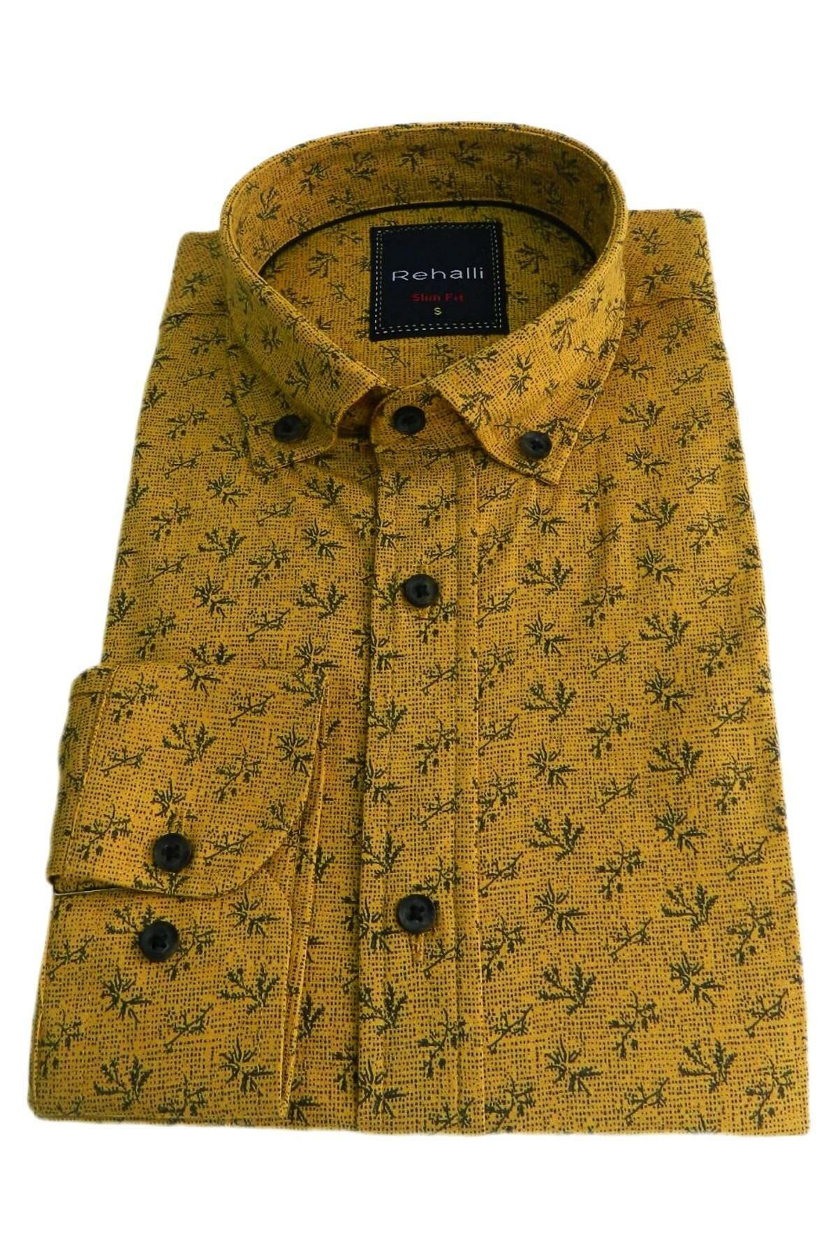 Erkek Gömlek Slim Fitt Pamuklu Yaprak Desenli Rehalli BGL-ST00802