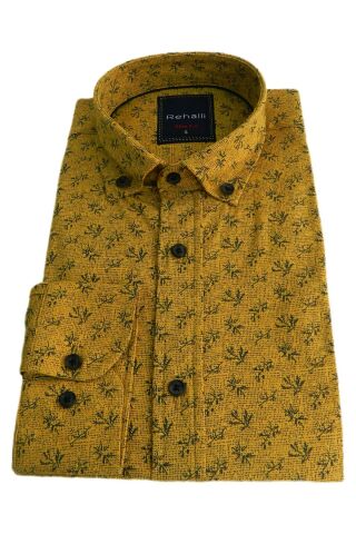 Erkek Gömlek Slim Fitt Pamuklu Yaprak Desenli Rehalli BGL-ST00802