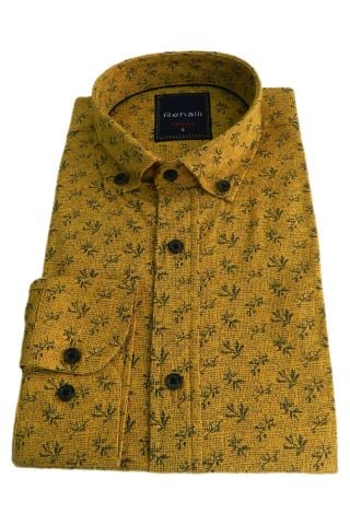 Erkek Gömlek Slim Fitt Pamuklu Yaprak Desenli Rehalli BGL-ST00802