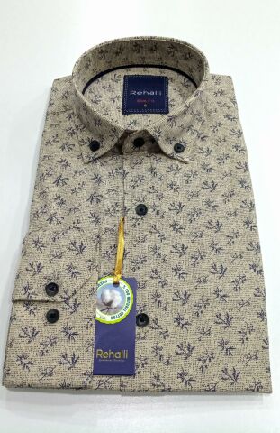 Erkek Gömlek Slim Fitt Pamuklu Yaprak Desenli Rehalli BGL-ST00802