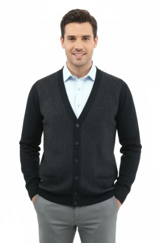 Erkek Düğmeli Hırka Cepli Çelik Örgü Klasik Kalıp 5212M BGL-ST04848