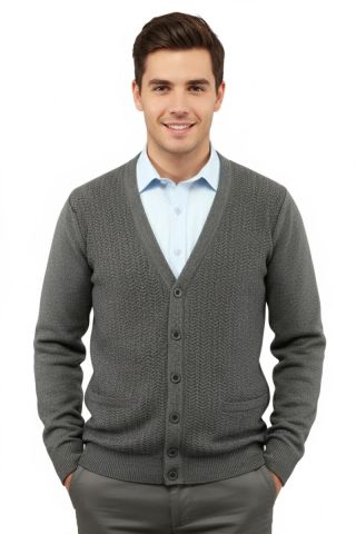 Erkek Düğmeli Hırka Cepli Çelik Örgü Klasik Kalıp 5212M BGL-ST04848