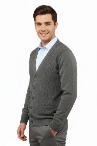 Erkek Düğmeli Hırka Cepli Çelik Örgü Klasik Kalıp 5212M BGL-ST04848