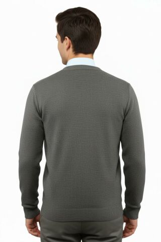 Erkek Düğmeli Hırka Cepli Çelik Örgü Klasik Kalıp 5212M BGL-ST04848