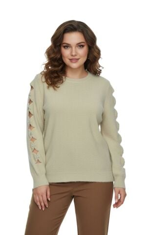 Kadın Kol Taşlı Modelli Sakallı Triko Kazak BGL-ST05077