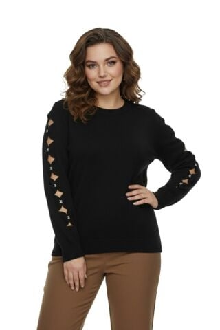 Kadın Kol Taşlı Modelli Sakallı Triko Kazak BGL-ST05077