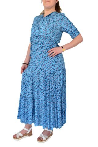 Kadın Çiçekli Kol Büzgülü Yaka Bağcıklı Elbise BGL-ST02110