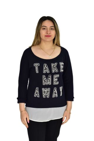 Kadın Boncuk İşli Kayık Yaka Sweat BRG-37415