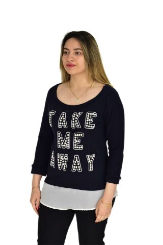 Kadın Boncuk İşli Kayık Yaka Sweat BRG-37415