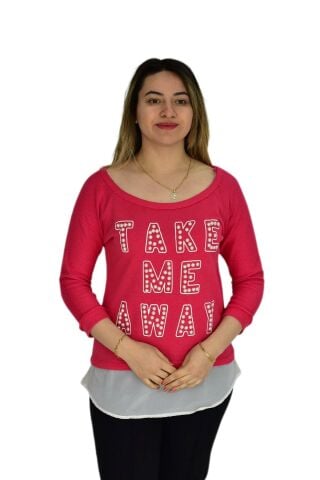 Kadın Boncuk İşli Kayık Yaka Sweat BRG-37415