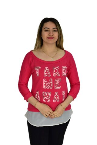 Kadın Boncuk İşli Kayık Yaka Sweat BRG-37415