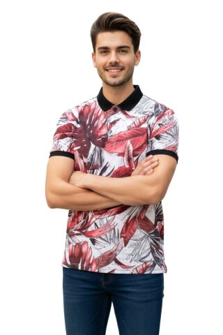 Erkek Yaprak Baskılı Polo Yaka Tişört BGL-ST00528