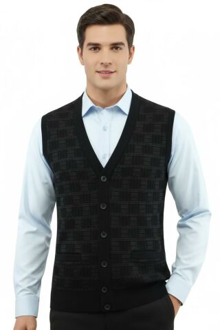 Erkek Düğmeli Yelek Cepli Çelik Örgü Klasik Kalıp 5215L BGL-ST04847