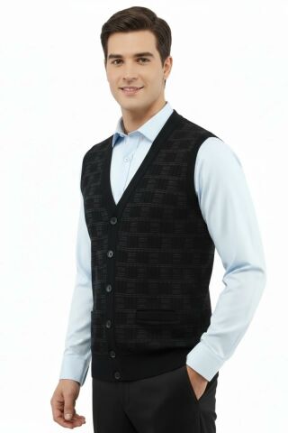 Erkek Düğmeli Yelek Cepli Çelik Örgü Klasik Kalıp 5215L BGL-ST04847