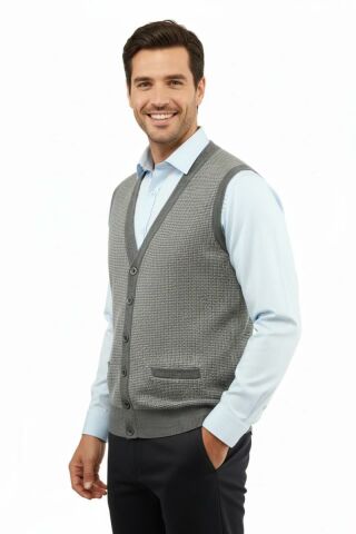 Erkek Düğmeli Yelek Cepli Çelik Örgü Klasik Kalıp 5205L BGL-ST04846