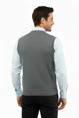 Erkek Düğmeli Yelek Cepli Çelik Örgü Klasik Kalıp 5205L BGL-ST04846