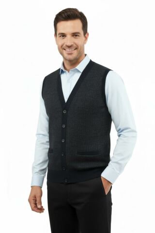 Erkek Düğmeli Yelek Cepli Çelik Örgü Klasik Kalıp 5205L BGL-ST04846