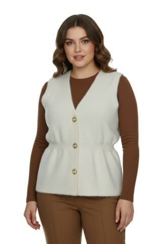 Kadın Düğmeli Sakallı Triko Yelek BGL-ST05076