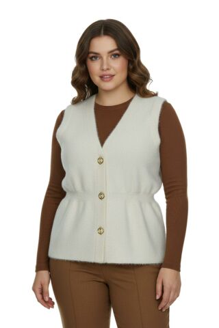 Kadın Düğmeli Sakallı Triko Yelek BGL-ST05076