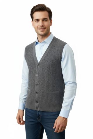 Erkek Düğmeli Yelek Cepli Çelik Örgü Klasik Kalıp 5212L BGL-ST04845