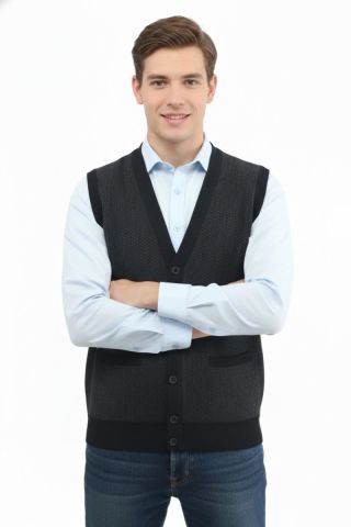 Erkek Düğmeli Yelek Cepli Çelik Örgü Klasik Kalıp 5212L BGL-ST04845