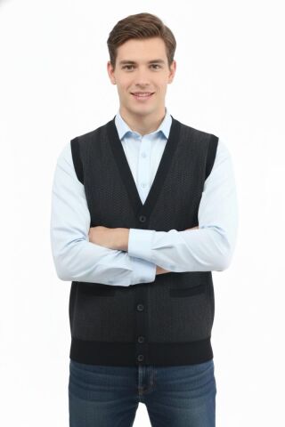 Erkek Düğmeli Yelek Cepli Çelik Örgü Klasik Kalıp 5212L BGL-ST04845