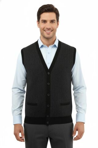 Erkek Düğmeli Yelek Cepli Çelik Örgü Klasik Kalıp 5212L BGL-ST04845