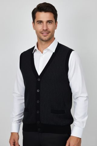 Erkek Düğmeli Yelek Cepli Çelik Örgü Klasik Kalıp 5212L BGL-ST04845